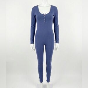 Babaton “Jimmy” Dusty Slate Blue Long Sleeve Henley Jumpsuit Onesie Medium